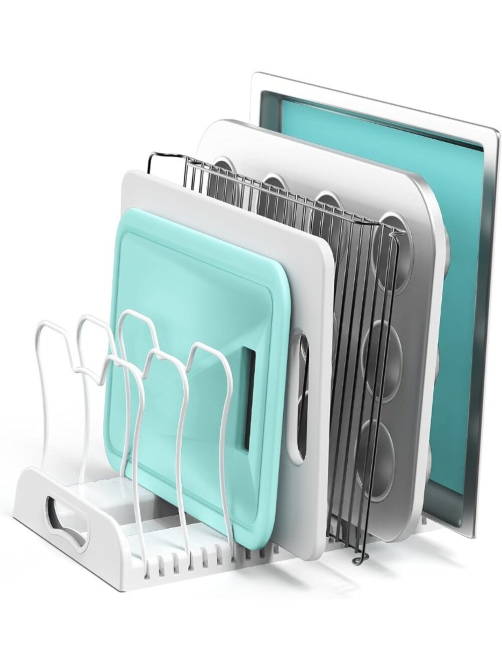 Adjustable 7-Compartment Pan Organizer - Space-Saving Kitchen Storage Solution